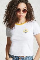 Forever21 Lettuce Trim Floral Patch Tee