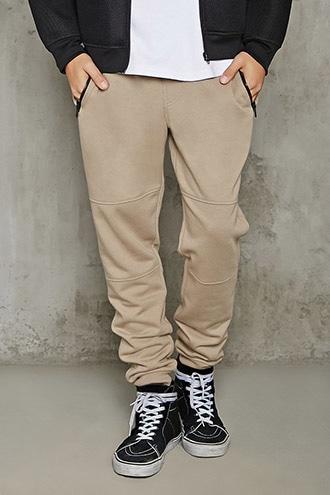 21 Men Men's  Taupe Contrast Zip-front Joggers