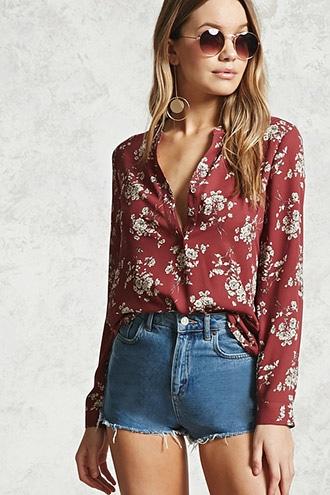 Forever21 Floral Print Chiffon Blouse