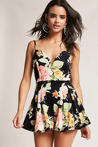 Forever21 Floral Sweetheart Romper