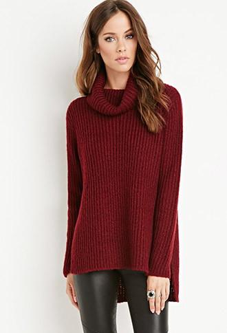 Forever21 Women's  Ribbed Turtleneck Sweater (burgundy)