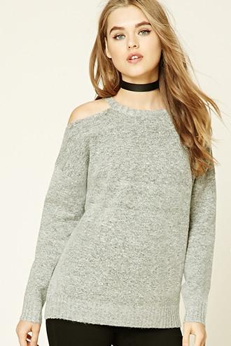 Forever21 Women's  Marled Open-shoulder Sweater