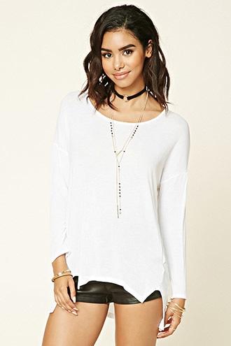 Forever21 Women's  White Heathered Drop-sleeve Top