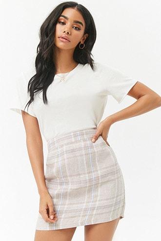Forever21 Plaid Linen Mini Skirt