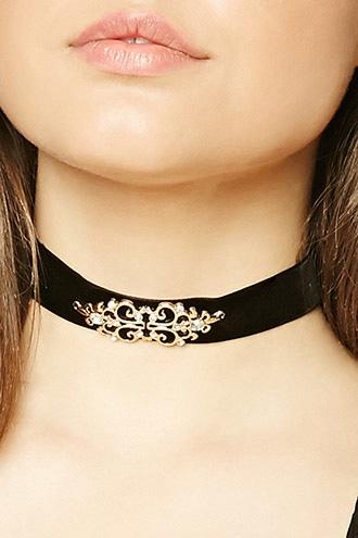 Forever21 Black Ornate Velvet Choker