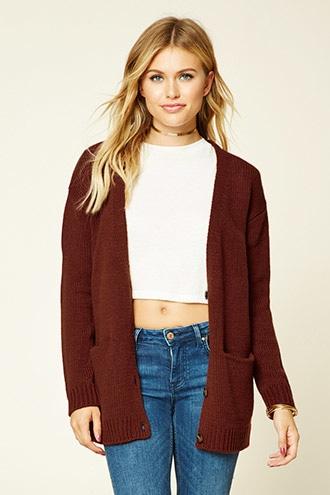 Love21 Women's  Rust Contemporary V-neck Cardigan