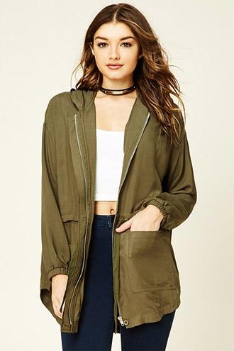Forever21 Women's  Olive Draped Hooded Jacket