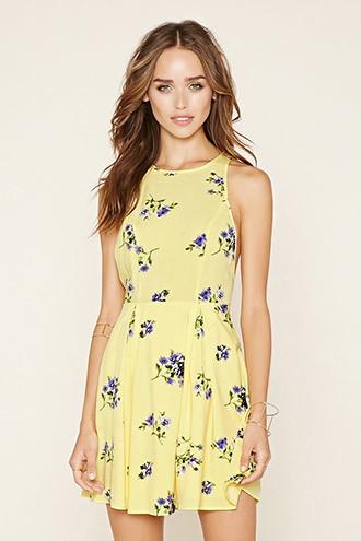 Forever21 Women's  Floral Fit And Flare Dress
