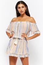 Forever21 Vintage Havana Multi-striped Off-the-shoulder Mini Dress