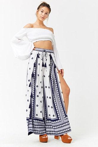 Forever21 Floral Tassel Tulip-leg Pants