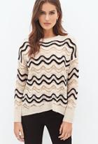 Love21 Women's  Ivory & Black Contemporary Metallic Wave-striped Pointelle Sweater
