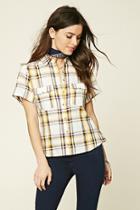 Forever21 Women's  Yellow Patch Pocket Plaid Shirt