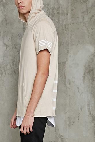21 Men Men's  Stripe-panel Hooded Tee