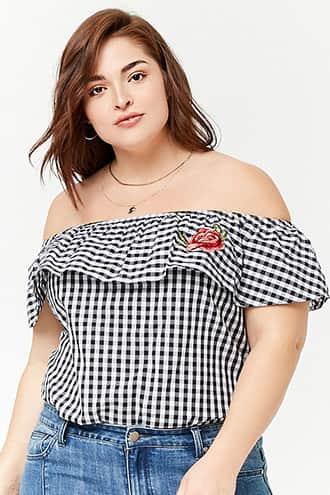 Forever21 Plus Size Gingham Off-the-shoulder Top