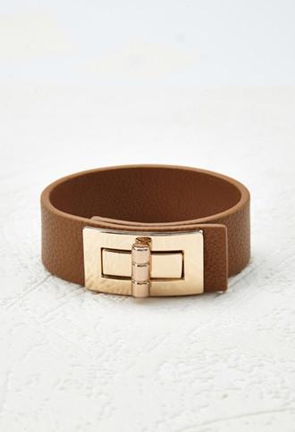 Forever21 Faux Leather Twist-lock Bracelet (tan/gold)