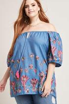Forever21 Plus Size Floral Chambray Top