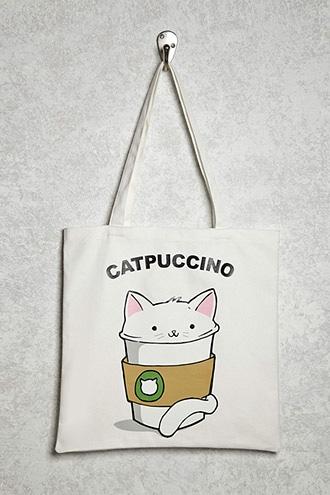 Forever21 Catpuccino Graphic Canvas Tote