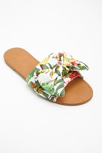 Forever21 Floral Print Bow Slide Sandals