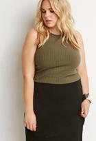 Forever21 Plus Women's  Ribbed Crop Top (olive)