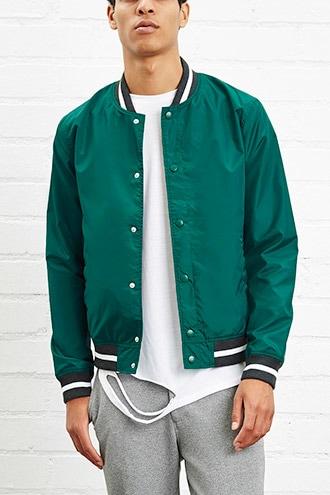 21 Men Men's  Green & Heather Grey Varsity Striped Windbreaker