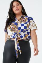 Forever21 Plus Size Checkered Baroque Print Shirt