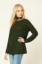Forever21 Women's  Green Boxy Ribbed Knit Sweater