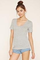 Forever21 Plus Women's  Heather Grey Cotton-blend V-neck Tee