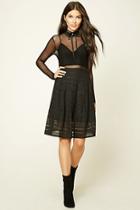 Forever21 Women's  Black Pleated Mesh-paneled Skirt