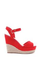 Forever21 Women's  Red Faux Suede Espadrille Wedges