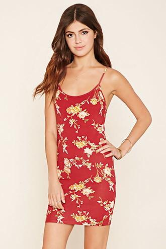 Forever21 Women's  Rust & Cream Open-back Floral Dress