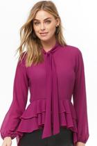 Forever21 Sheer Chiffon Tie-neck Ruffle-trim Top