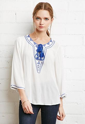 Forever21 Tassel Crinkled Peasant Top