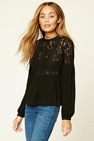Forever21 Floral Lace-panel Top