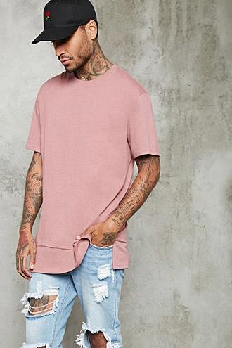21 Men Men's  Mauve Layered Hem Longline Tee