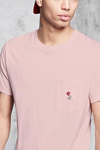 Forever21 Embroidered Rose Pocket Tee