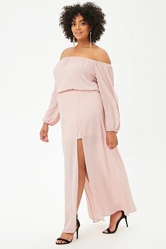 Forever21 Plus Size Chiffon Off-the-shoulder Maxi Skort Romper