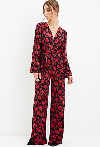 Forever21 Floral Print Wide-leg Jumpsuit