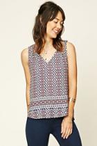 Forever21 Women's  Abstract Print V-neck Top