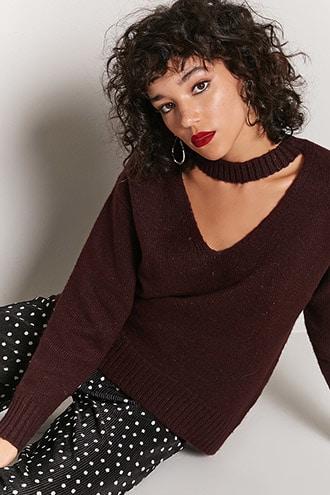 Forever21 Brushed Knit V-cutout Sweater
