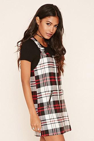 Forever21 Women's  Twill Tartan Overall Dress