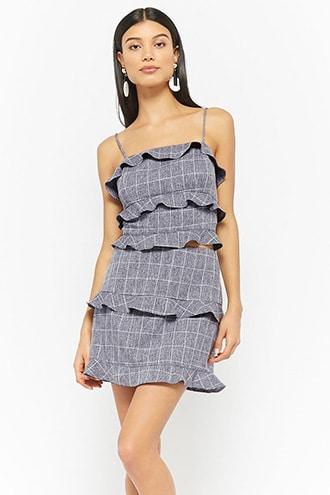 Forever21 Grid Ruffle Crop Top
