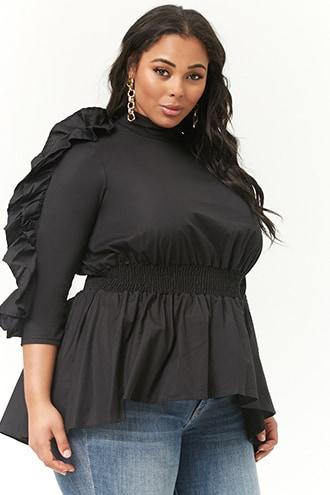 Forever21 Plus Size Ruffled Sleeve Mock Neck Top