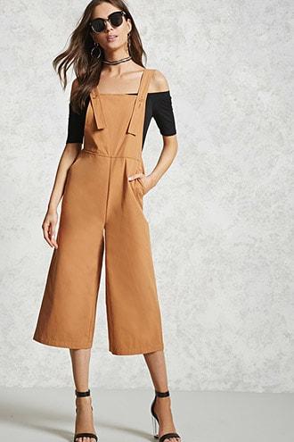 Forever21 Cropped Wide-leg Overalls