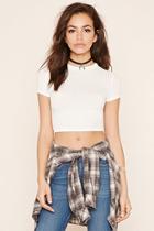 Forever21 Women's  Ivory Ribbed Crop Top