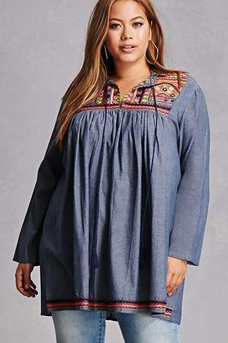 Forever21 Velzera Embroidered Peasant Top
