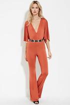 Forever21 Women's  Rust V-neck Flared Jumpsuit