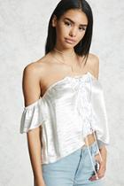 Forever21 Off-the-shoulder Satin Crop Top