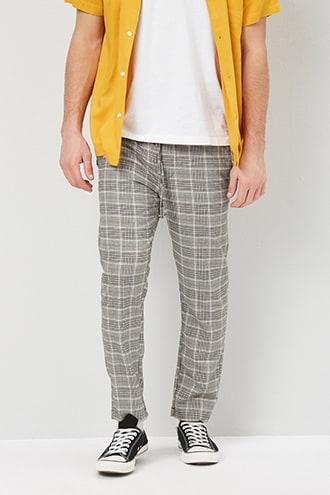Forever21 Glen Plaid Straight-leg Drawstring Pants