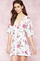 Forever21 Women's  Cream Floral V-neck Dress