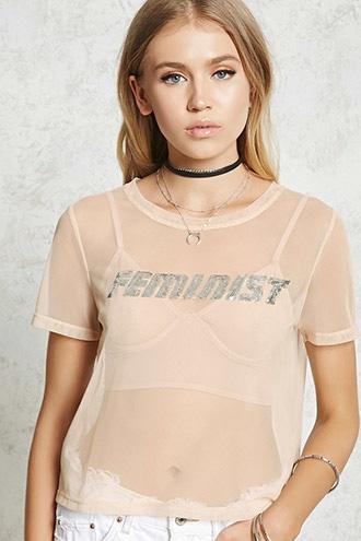 Forever21 Sequined Feminist Mesh Top